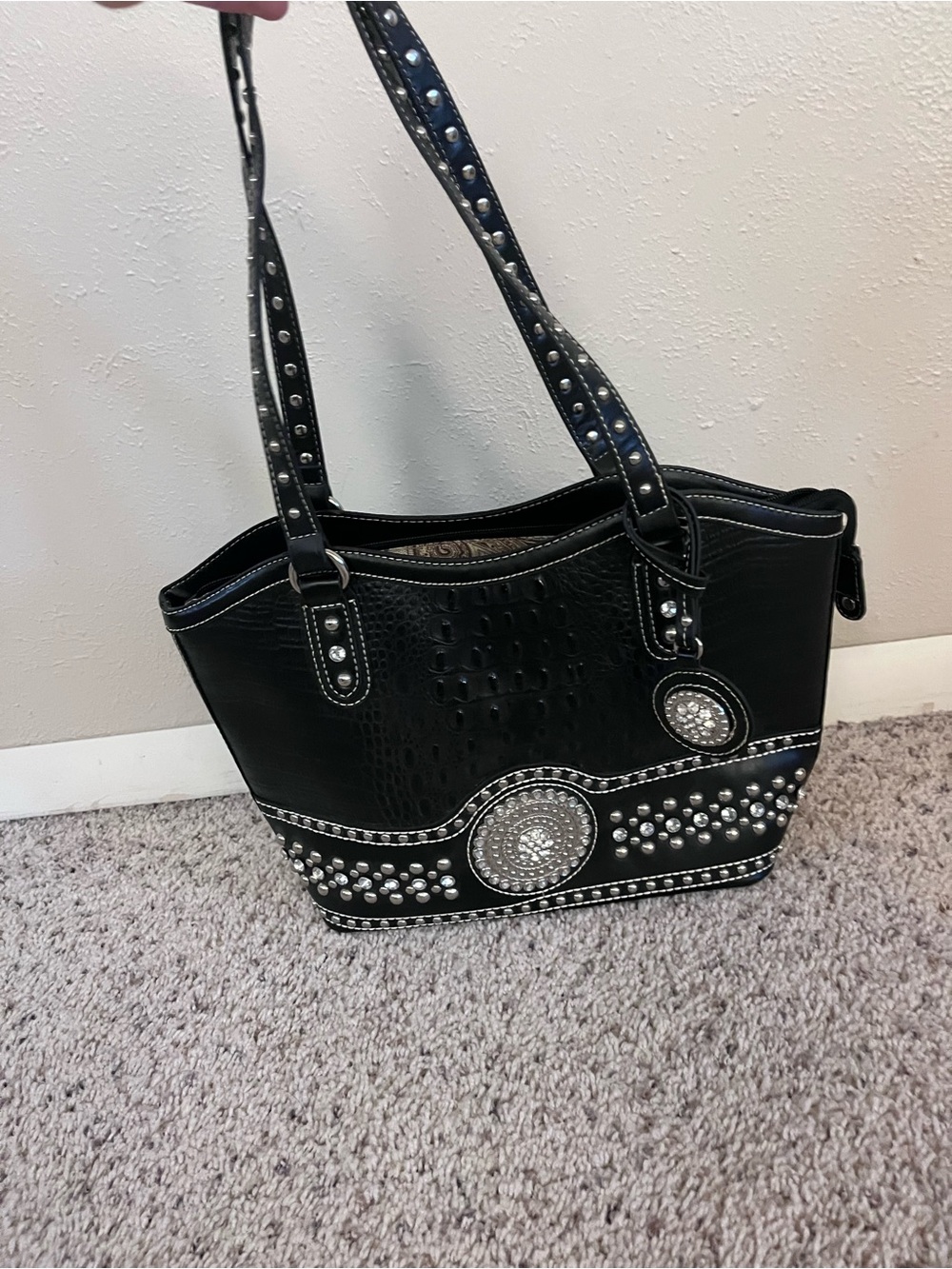 Blazin Roxx black faux leather western shoulder tote